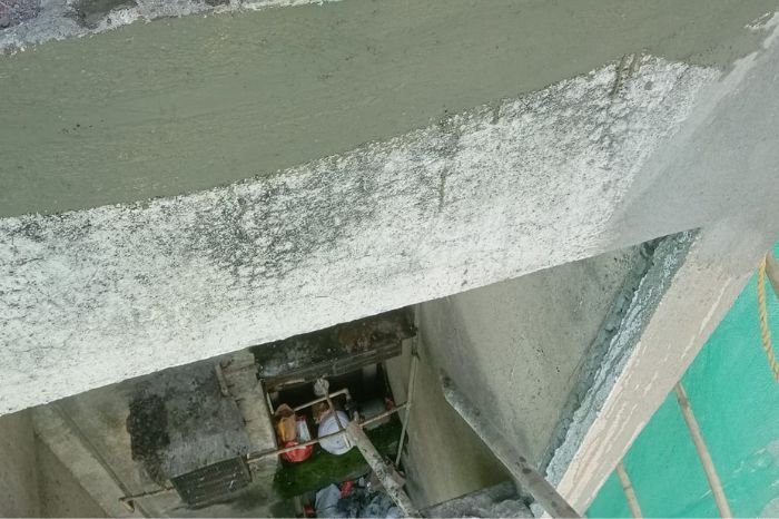 Structural RCC repair work on building column with reinforcement steel